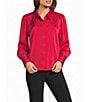 Investments Petite Size Long Cuffed Sleeve Point Collar Neck Button Down Satin Top - Image 5