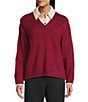 Investments Petite Size Long Sleeve Point Collar Twofer Sweater, Color:Rumba Red - Image 1