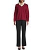 Investments Petite Size Long Sleeve Point Collar Twofer Sweater, Color:Rumba Red - Image 3