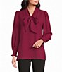 Investments Petite Size Long Sleeve V-Neck Bow Blouse - Image 1