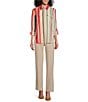 Color:Poetic Stripe - Image 4 - Petite Size Olivia Point Collar Poetic Stripe Long Roll-Tab Sleeve Button Front Utility Blouse