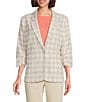 Investments Petite Size Plaid 3/4 Ruched Sleeve Notch Lapel Lined Button Front Blazer - Image 1
