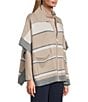 Investments Petite Size Removeable Faux Fur Collar Two-Way Zip Front Stripe Sweater Poncho, Color:Coca Mocha Stripe - Image 6
