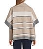 Investments Petite Size Removeable Faux Fur Collar Two-Way Zip Front Stripe Sweater Poncho, Color:Coca Mocha Stripe - Image 4