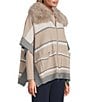 Investments Petite Size Removeable Faux Fur Collar Two-Way Zip Front Stripe Sweater Poncho, Color:Coca Mocha Stripe - Image 5