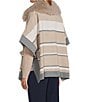 Investments Petite Size Removeable Faux Fur Collar Two-Way Zip Front Stripe Sweater Poncho, Color:Coca Mocha Stripe - Image 7