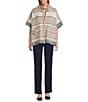 Investments Petite Size Removeable Faux Fur Collar Two-Way Zip Front Stripe Sweater Poncho, Color:Coca Mocha Stripe - Image 10