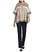 Investments Petite Size Removeable Faux Fur Collar Two-Way Zip Front Stripe Sweater Poncho, Color:Coca Mocha Stripe - Image 9