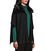 Investments Petite Size Removeable Faux Fur Collar Two-Way Zip Front Sweater Poncho, Color:Black - Image 4