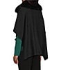 Investments Petite Size Removeable Faux Fur Collar Two-Way Zip Front Sweater Poncho, Color:Black - Image 6