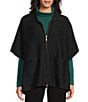 Investments Petite Size Removeable Faux Fur Collar Two-Way Zip Front Sweater Poncho, Color:Black - Image 8