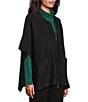 Investments Petite Size Removeable Faux Fur Collar Two-Way Zip Front Sweater Poncho, Color:Black - Image 11