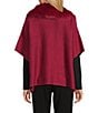 Investments Petite Size Removeable Faux Fur Collar Two-Way Zip Front Sweater Poncho, Color:Rumba Red - Image 3