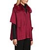 Investments Petite Size Removeable Faux Fur Collar Two-Way Zip Front Sweater Poncho, Color:Rumba Red - Image 5
