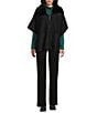 Investments Petite Size Removeable Faux Fur Collar Two-Way Zip Front Sweater Poncho, Color:Black - Image 13