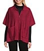 Investments Petite Size Removeable Faux Fur Collar Two-Way Zip Front Sweater Poncho, Color:Rumba Red - Image 2