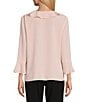 Color:Crystal Rose - Image 2 - Petite Size Riley Woven Cascading Ruffled V-Neck 3/4 Sleeve Top