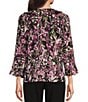 Color:Floral Sprigs - Image 2 - Petite Size Riley Woven Floral Sprigs Cascading Ruffled V-Neck 3/4 Sleeve Top
