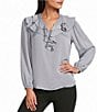 Investments Petite Size Ruffle V-Neck Long Sleeve Blouse - Image 1