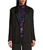 Color:Black - Image 1 - Petite Size Satin Long Sleeve Notch Lapel Pocketed Button Front Blazer Jacket