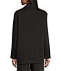 Color:Black - Image 2 - Petite Size Satin Long Sleeve Notch Lapel Pocketed Button Front Blazer Jacket