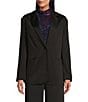 Color:Black - Image 4 - Petite Size Satin Long Sleeve Notch Lapel Pocketed Button Front Blazer Jacket