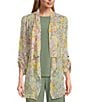Color:Blurred Garden - Image 1 - Petite Size Soft Separates Blurred Garden Print Open Front Roll-Tab Sleeve Jacket