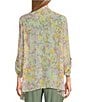 Color:Blurred Garden - Image 2 - Petite Size Soft Separates Blurred Garden Print Open Front Roll-Tab Sleeve Jacket