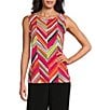 Investments Petite Size Soft Separates Multi Broken Chevron Reversible Crew to Scoop Neck Sleeveless Top, Color:Multi Broken Chevron - Image 1