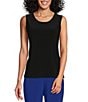 Color:Black - Image 3 - Petite Size Soft Separates Reversible Crew to Scoop Neck Sleeveless Top