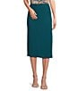 Color:Deep Lagoon - Image 1 - Petite Size Soft Separates Ribbed Pull-On Midi Pencil Skirt