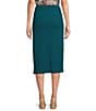 Color:Deep Lagoon - Image 2 - Petite Size Soft Separates Ribbed Pull-On Midi Pencil Skirt