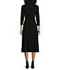 Color:Black - Image 2 - Petite Size Soft Separates Surplice V-Neck 3/4 Sleeve Faux Wrap Midi Dress