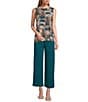 Color:Deep Lagoon - Image 3 - Petite Size Soft Separates Wide Leg Elastic Waist Mid Rise Ribbed Pull-On Pants