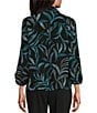 Color:Stippled Palms - Image 2 - Petite Size Stippled Palms Print Woven Point Collar 3/4 Sleeve Button Front Top
