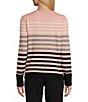 Color:Silver Pink Stripe - Image 2 - Petite Size Stripe Crew Neck Long Sleeve Button Cuff Sweater