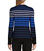 Color:Blue Depths Stripe - Image 2 - Petite Size Stripe Crew Neck Long Sleeve Button Cuff Sweater
