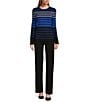 Color:Blue Depths Stripe - Image 3 - Petite Size Stripe Crew Neck Long Sleeve Button Cuff Sweater