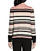 Color:Mellow Rose Stripe - Image 2 - Petite Size Stripe Print Crew Neck Long Button Sleeve Sweater