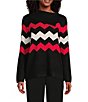 Color:Black Stripe - Image 1 - Petite Size Striped Print Long Sleeve Envelope Neck Sweater