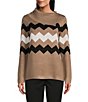 Color:Neutral Stripe - Image 1 - Petite Size Striped Print Long Sleeve Envelope Neck Sweater