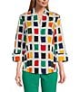 Color:Painterly - Image 1 - Petite Size Taylor Gold Label Non-Iron Painterly 3/4 Sleeve Point Collar Y-Neck Button Front Shirt