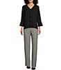 Color:Black/White - Image 3 - Petite Size the PARK AVE fit Stretch Front Pocketed Tummy Control Straight Leg Pants