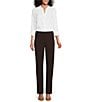 Color:Coffee - Image 3 - Petite Size the PARK AVE fit Pull-On Straight Leg Pants