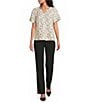 Investments Petite Size Watermark Dot Print Short Ruffle Sleeve Split-V Neck Blouse - Image 3
