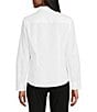 Investments Petite Size White Woven Long Sleeve Point Collar Button Front Top, Color:White - Image 2