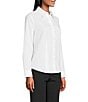 Investments Petite Size White Woven Long Sleeve Point Collar Button Front Top, Color:White - Image 3
