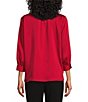 Color:Chili Pepper - Image 2 - Petite Size Woven 3/4 Sleeve Y-Neck Placket Top