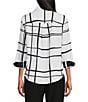 Investments Petite Size Woven Blocked Plaid 3/4 Sleeve Point Collar Button Front Split Cuff Top, Color:Blocked Plaid - Image 2