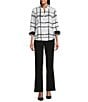Investments Petite Size Woven Blocked Plaid 3/4 Sleeve Point Collar Button Front Split Cuff Top, Color:Blocked Plaid - Image 3